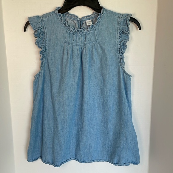 Old Navy Jean ruffle sleeve tank shirt women’s size Small - Picture 1 of 12